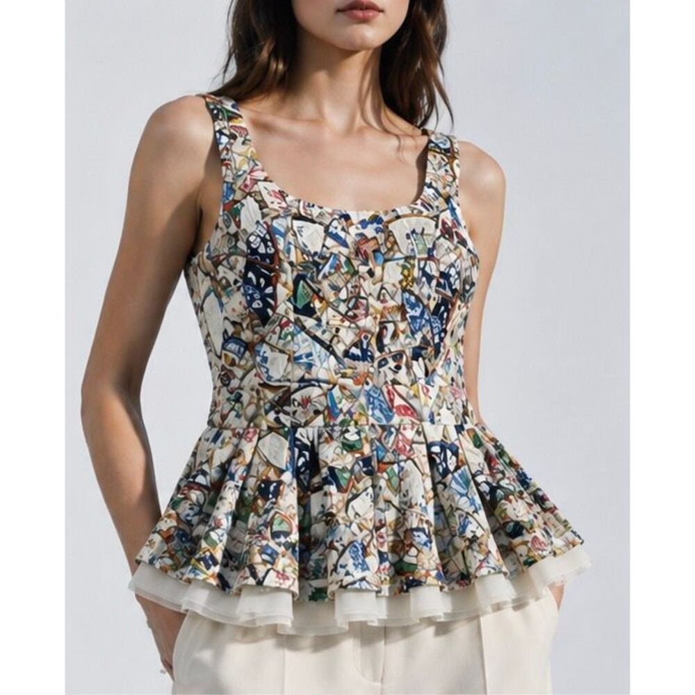 Jonathan Cohen Runway 2016 Kintsugi Broken Pottery Print Peplum Top NWT